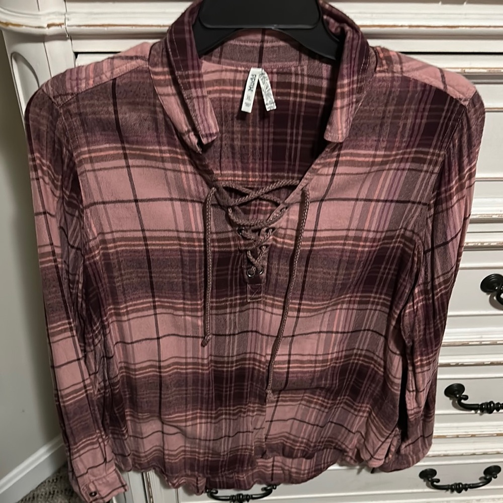 Plaid Lace-Up Women's Top